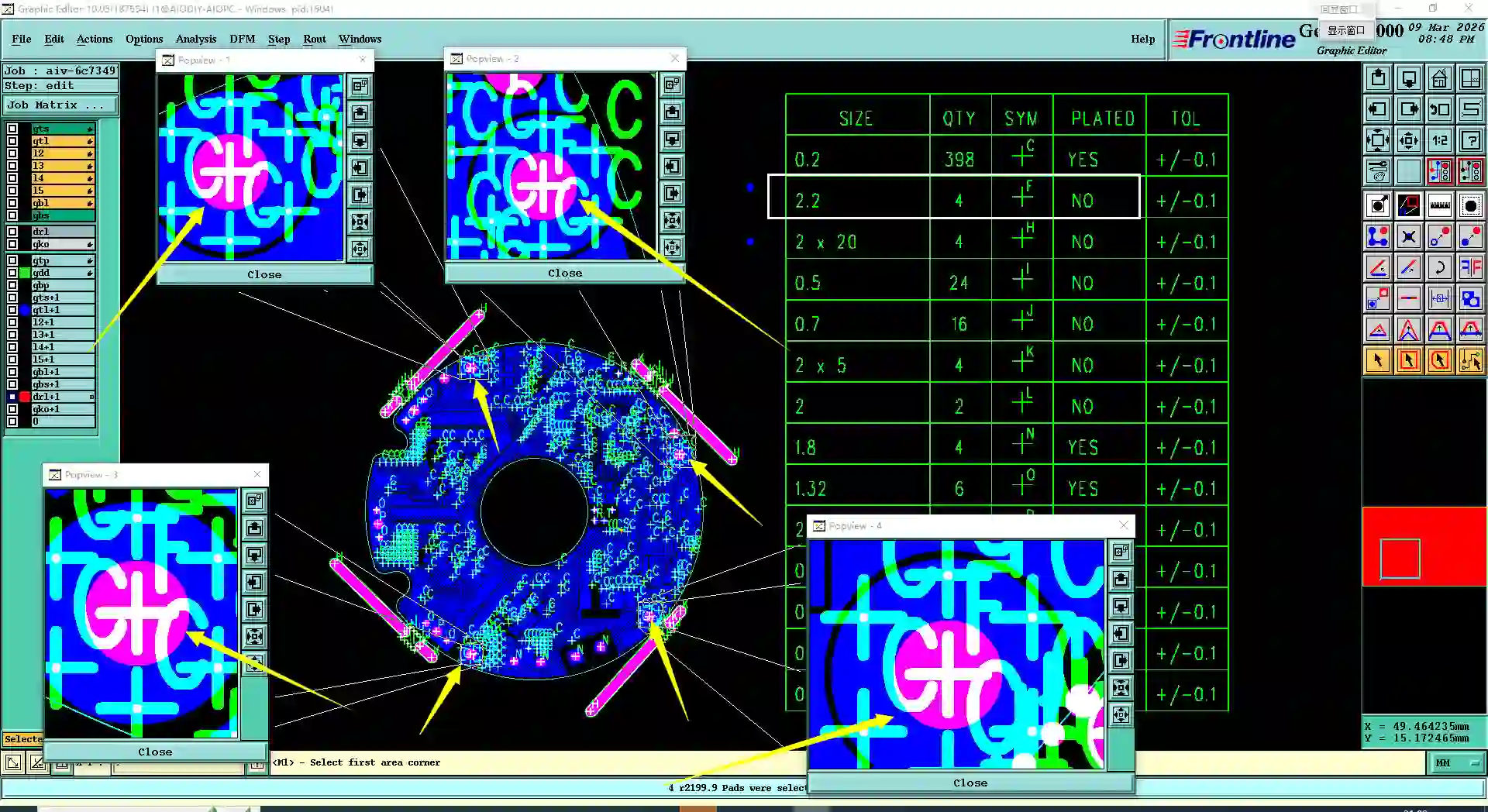 the Non-plated Through holes (NPTH) in the drill file have pads on both sides
