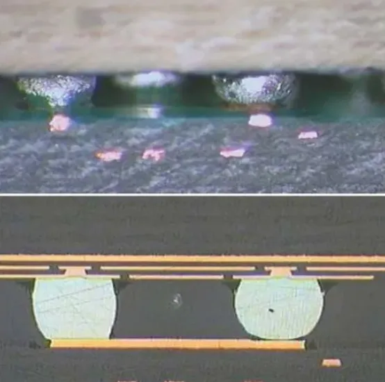 Example of a non-wet open where solder adhered to the ball and no IMC formed on the pad