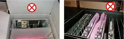 Pink anti-static foam used as dividers is unsuitable for PCB packaging