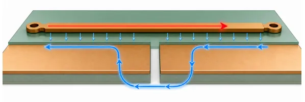 Return current detouring after a high-speed trace crosses a plane split