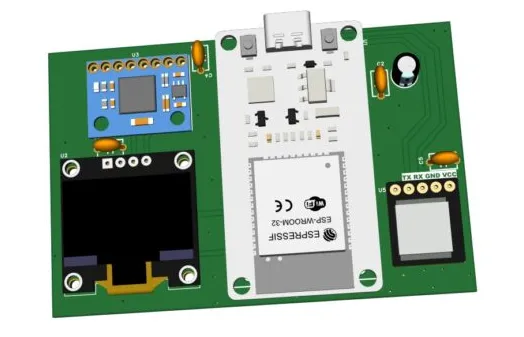 3D view of the 2-layer FR-4 PCB