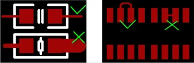Symmetric exits on small parts and traces entering SMT pads from outside