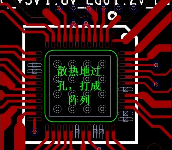 Thermal-via array under a DC-DC PowerPAD