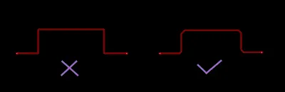 45-degree and arc corners versus right-angle routing