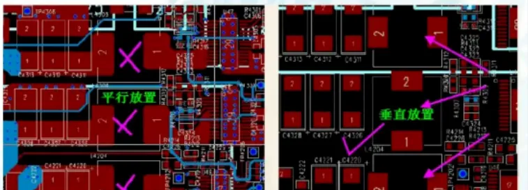 Adjacent DC-DC inductors placed at right angles