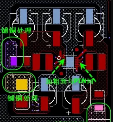 Wide copper pour on a DC-DC high-current path