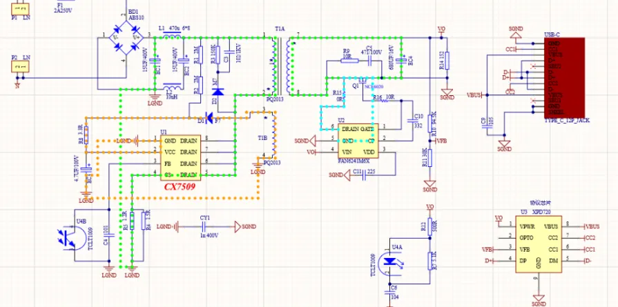20 W PD adapter power stage and secondary layout