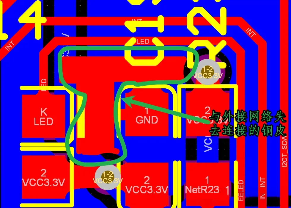Isolated copper region left unconnected on a PCB copper pour