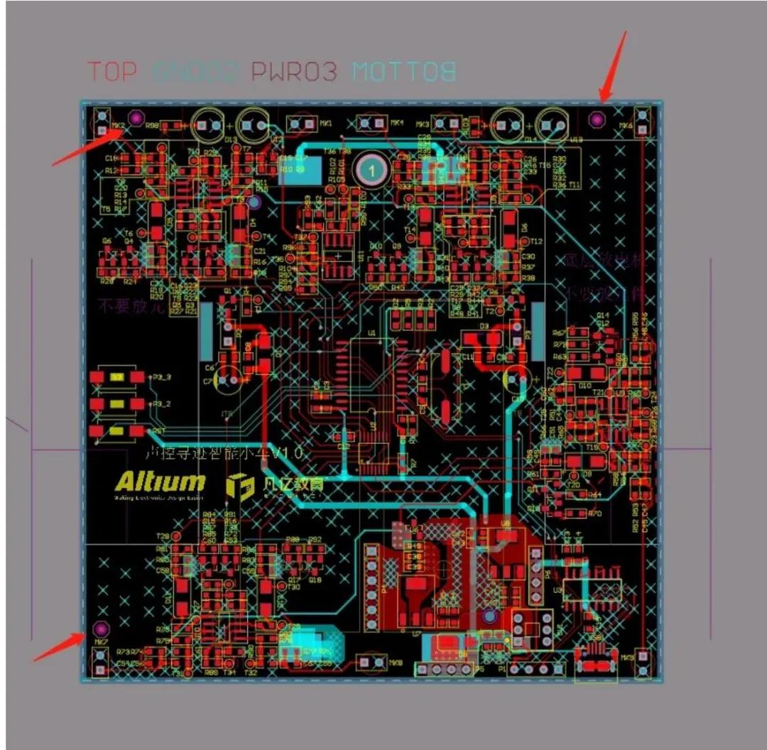 Recommended fiducial mark size and corner placement on a PCB