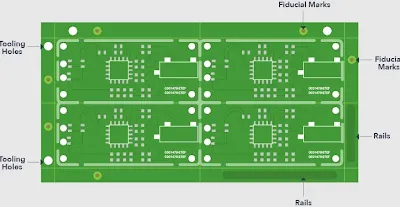 Rectangular PCBs tightly packed on a panel for cost savings