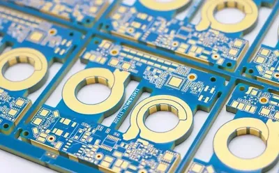 Close-up of a thick copper PCB designed for high current applications