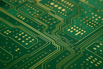 Close-up of PCB traces showing spacing and routing patterns