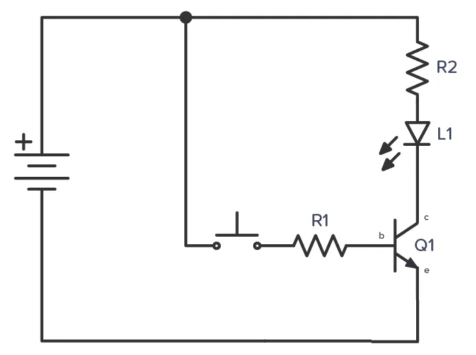 BJT transistor controlled by push button