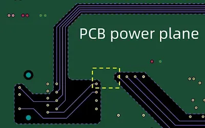 Top view of a PCB showing a continuous power plane design