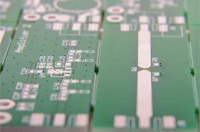 A panelized PCB with V-scoring lines for easy separation