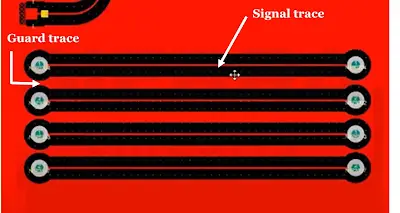 PCB layout with widened ground traces for high-current paths