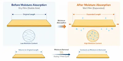 Moisture effects on dimensional stability change