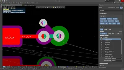 Screenshot of PCB design software showing microvia placement