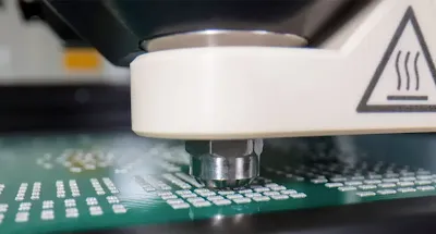 3D solder paste inspection image showing volume, height, and position of 0.4 mm BGA deposits