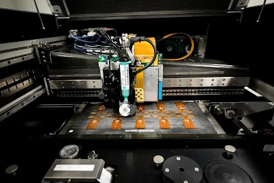 Custom fixture holding flex PCB flat during SMT component placement