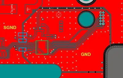 PCB design showing dedicated power and ground planes
