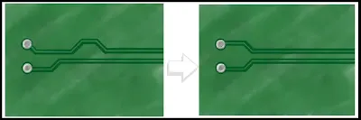 Close-up of differential pair traces on a PCB layer