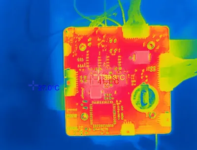 incorporating thermal vias near the inductor pads effectively transfer heat to inner layers