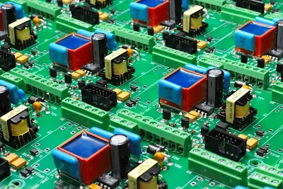A close-up of a motor control circuit on a robotics PCB with thermal reliefs