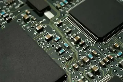 Microscopic image of integrated components within a 6-layer PCB layer