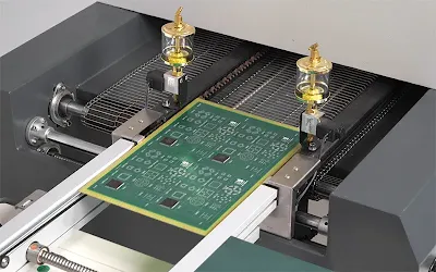 High-frequency PCB passing through a reflow oven
