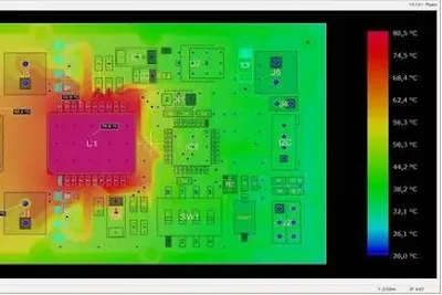 Thermal imaging of a PCB showing heat distribution