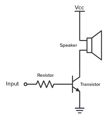 Transistor amplifier driving a speaker