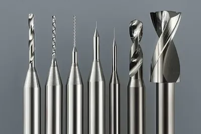Side-by-side view of carbide and HSS drill bits for PCB drilling
