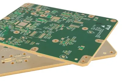 Close-up of glass fiber reinforcement in FR4 PCB laminate