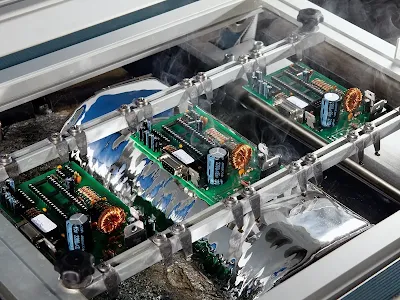 FR-4 PCB passing through wave soldering equipment