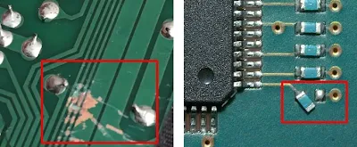 Close-up view of PCB surface inspection for defects