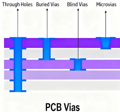 Different types of vias in HDI PCBs
