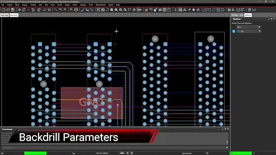 Software display of backdrilling simulation with via analysis
