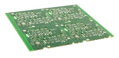 Close-up of V-shaped grooves on a PCB panel for depaneling