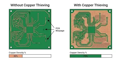 Panel layout view highlighting copper density variations between center and edges