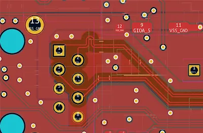 Ground stitching vias connecting ground planes in a 4 layer PCB