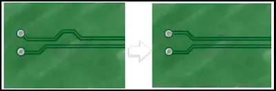 Close-up of symmetric differential pair traces on a PCB