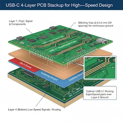 USB-C 4-layer PCB Stackup