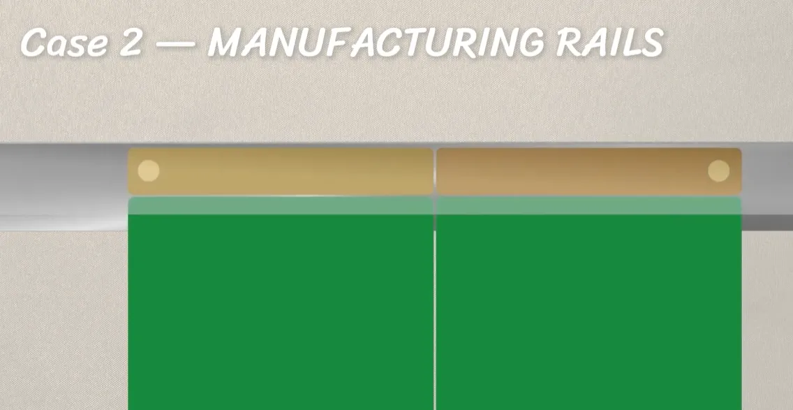 PCB manufacturing rail design showing recommended width, tooling holes, fiducials, and copper-free clamp zone