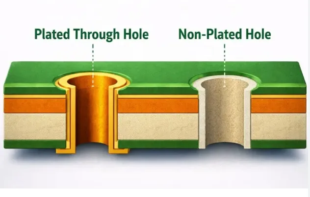 plated vs non-plated PCB slot holes cross-section comparison