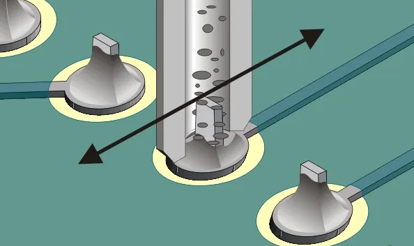 Blocked through-hole on PCB after soldering shown next to the same hole fully cleared by desoldering tool