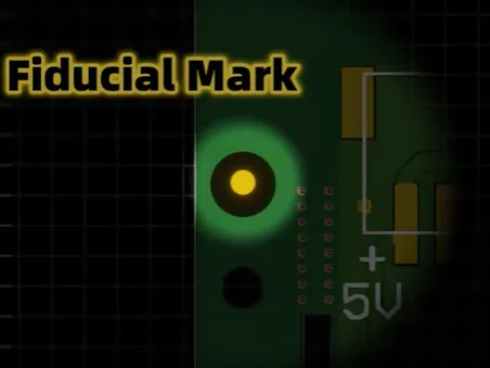 PCB edge rail with exposed copper fiducial mark used for SMT machine alignment